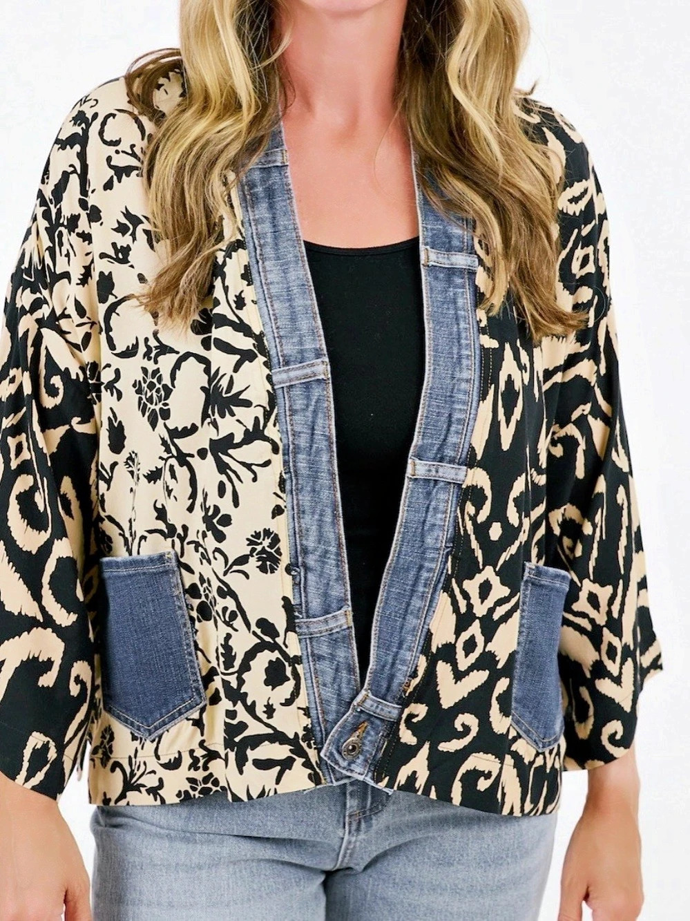 Shannon Passero Karol Cardigan Abstract Print Jacket Black & Cream Like New